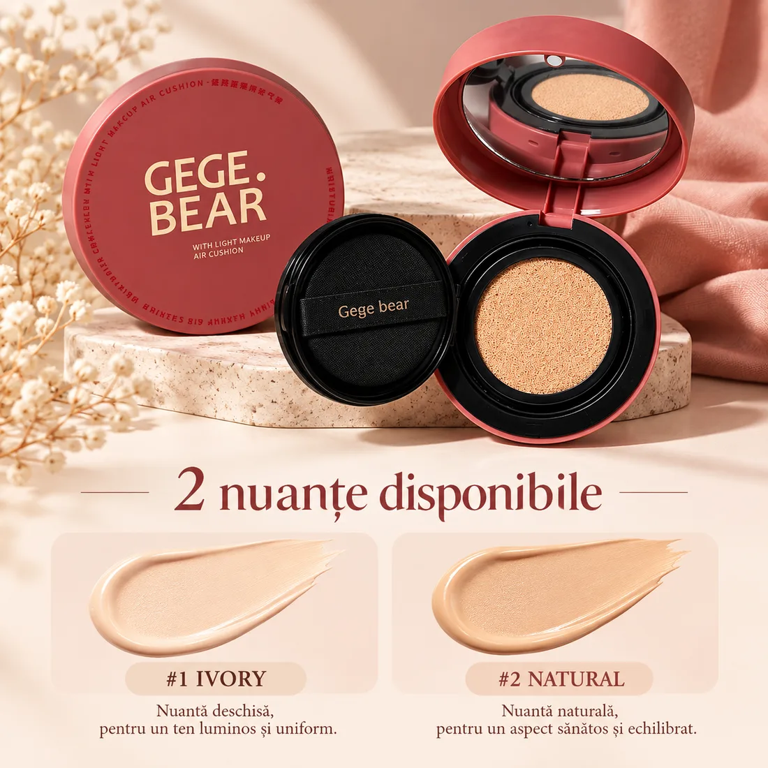 Cele două nuanțe: #1 Ivory, deschisă, și #2 Natural